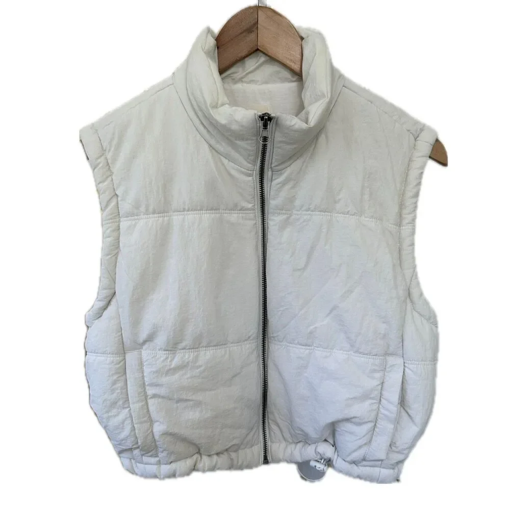 Thread + Supply Women's Modern Age Ivory Cropped Drawcords Puffer Vest S